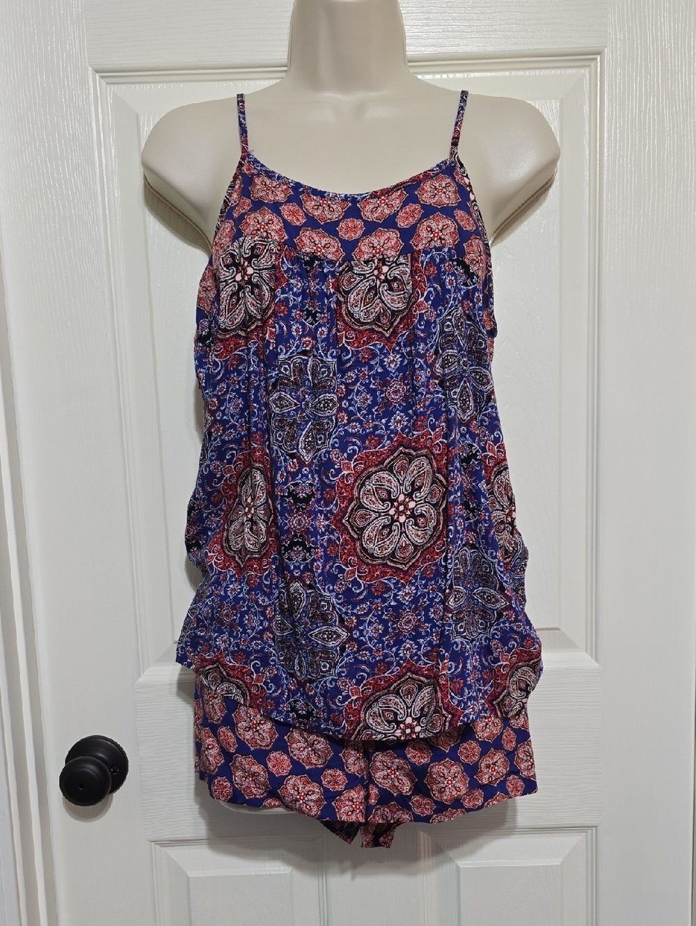 Blue & Red Paisley Spaghetti Strap Pajama Set